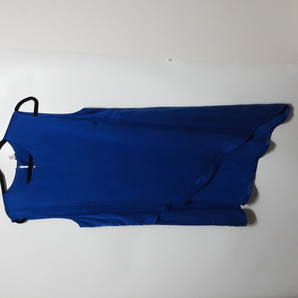 CHICO'S 2  Black Label Silk Drama Asym‎ Enamel Blue Top